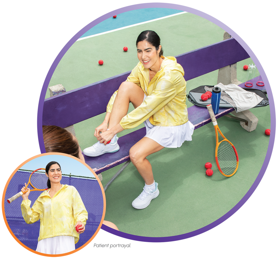 Patient portrayal of a female tennis player